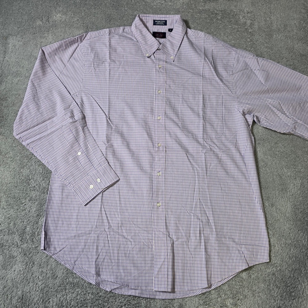 Allen Solly Mens Large Button Down Shirt‎ Purple White Peached Poplin Check